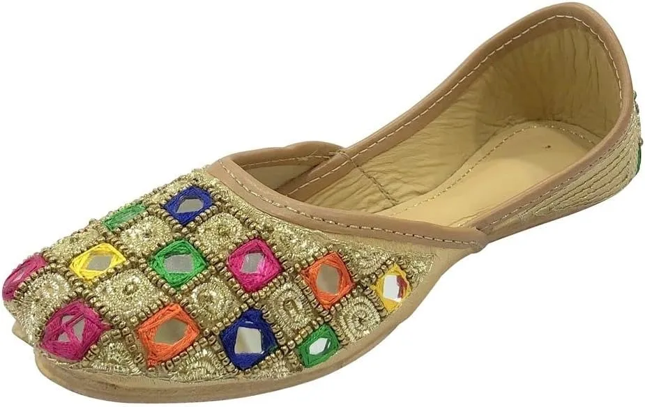 Juttis for Girls Toddler/Little Kid/Big Kid Ballerina Flat Slip on Formal Party Shoes Juti Girls Beaded Mojari Punjabi Jutti