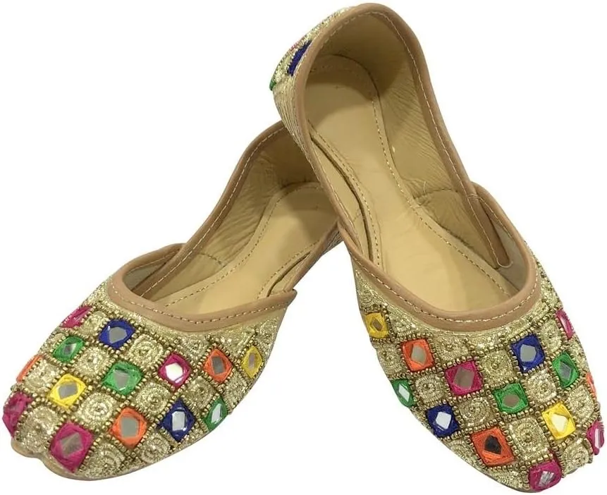 Juttis for Girls Toddler/Little Kid/Big Kid Ballerina Flat Slip on Formal Party Shoes Juti Girls Beaded Mojari Punjabi Jutti
