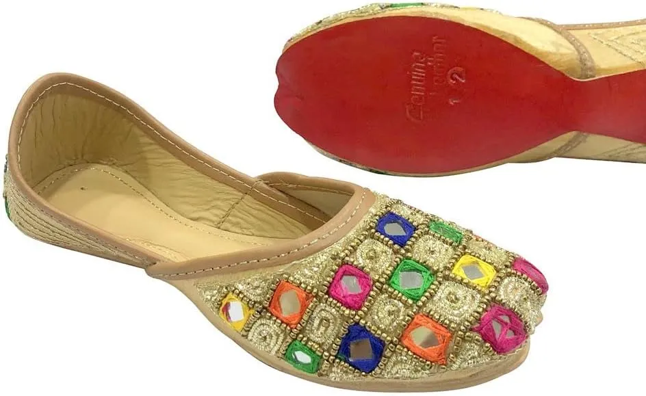Juttis for Girls Toddler/Little Kid/Big Kid Ballerina Flat Slip on Formal Party Shoes Juti Girls Beaded Mojari Punjabi Jutti