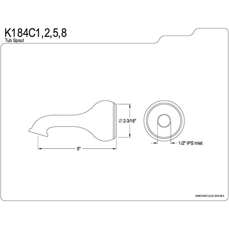 Kingston Brass Bathroom Accessories Polished Brass Classic 5" Tub Spout K184C2