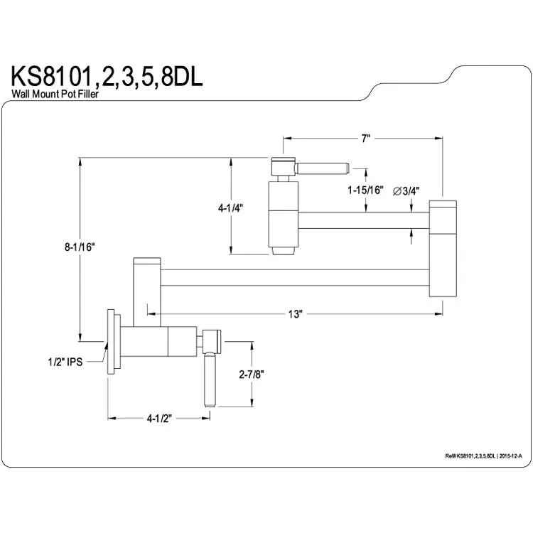 Kingston Brass Concord Polished Brass Wall-Mount Pot Filler Faucet KS8102DL