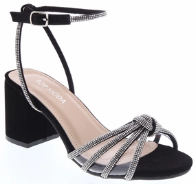 Event Transition Knotted Rhinestone Straps Dress Sandal (BLACK)