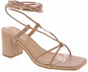 Knotted Tie Up Low Heel Sandal (CAMEL) Relaxed Setting hypoallergenic