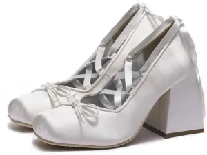KOKOMOMO Womens Cute Goth Lolita Cosplay Shoes Bow Mary Jane Platform Satin Heels Lace Up Chunky Heel Pumps