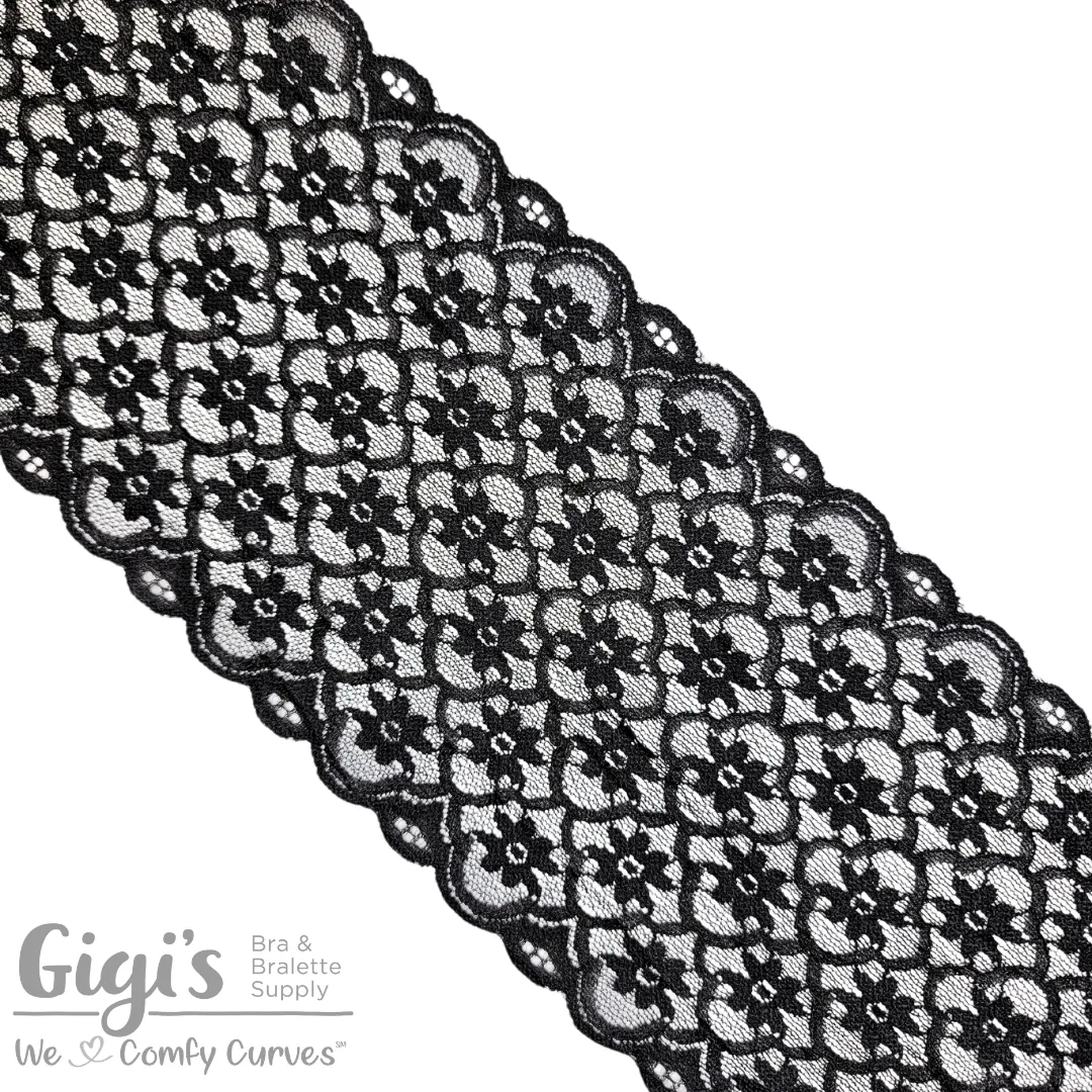 Lace, Stretch Lace, 5" Black Lattice Stretch Lace, 5 inch