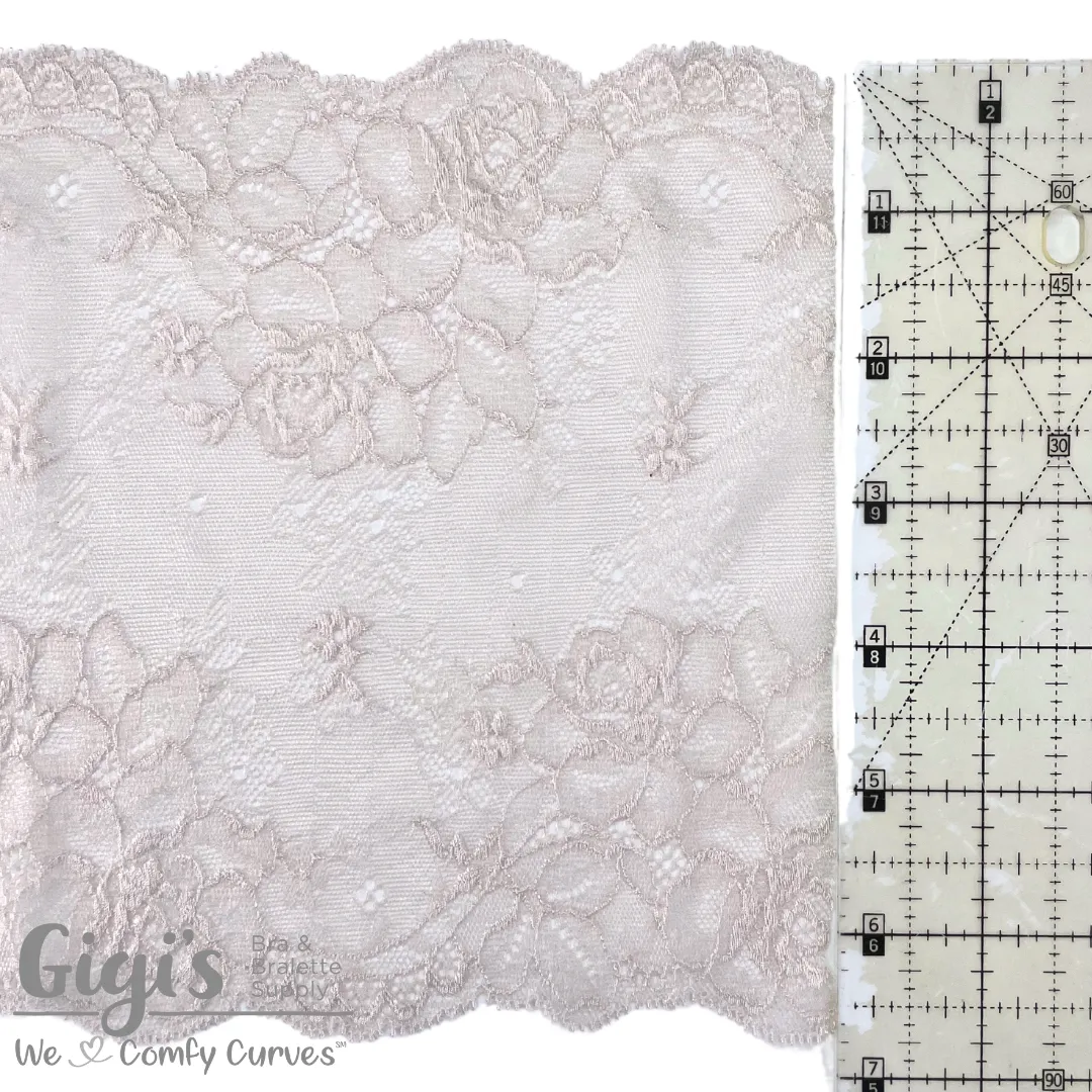 Lace, Stretch Lace, 6" Champagne Floral Stretch Lace, 6 inch