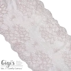 Lace, Stretch Lace, 6" Champagne Floral Stretch Lace, 6 inch