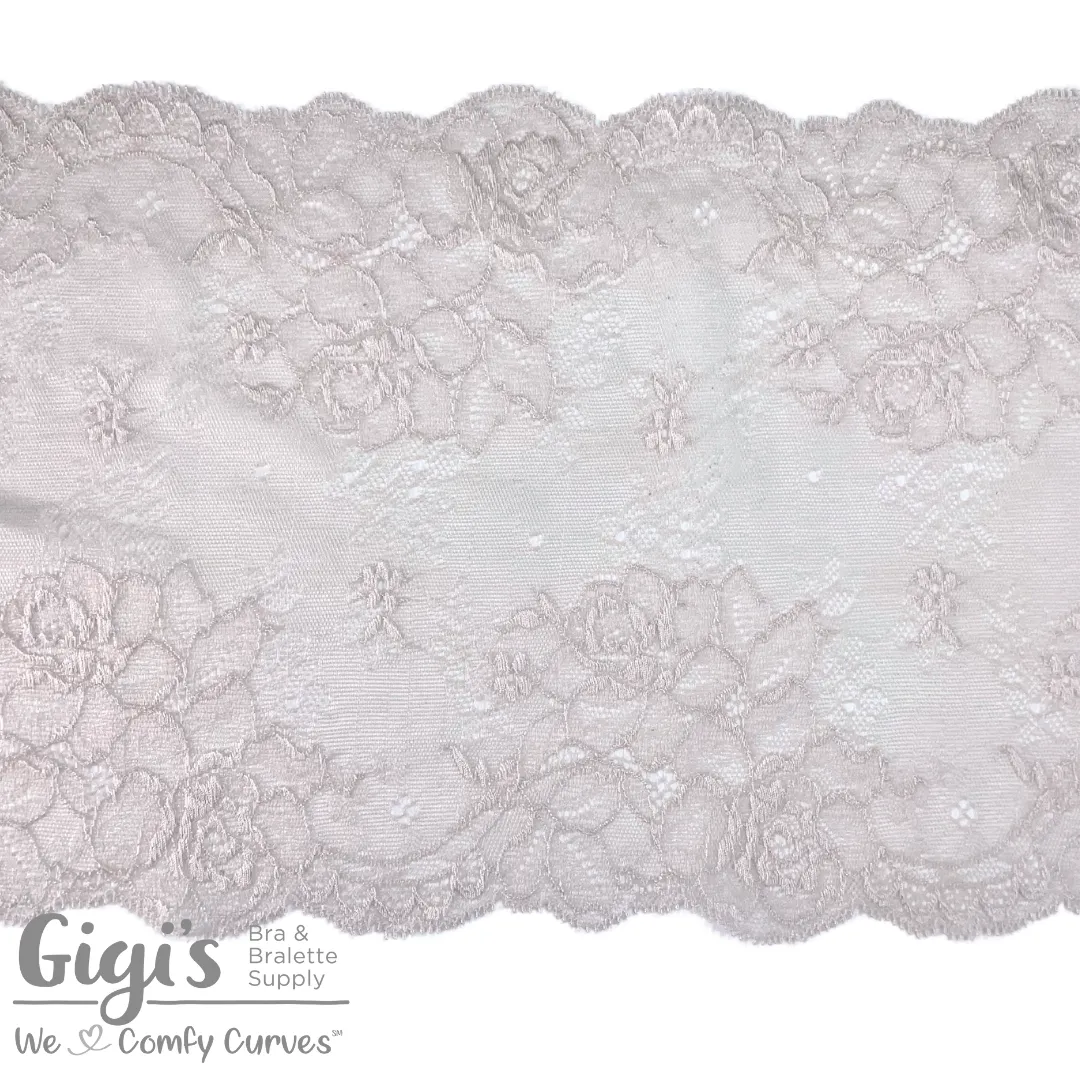 Lace, Stretch Lace, 6" Champagne Floral Stretch Lace, 6 inch