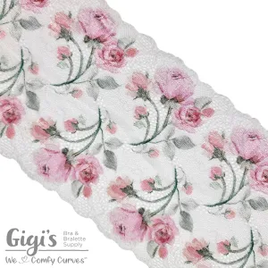 Lace, Stretch Lace, 6" Glossy Rose Garden Stretch Lace, 6 inch