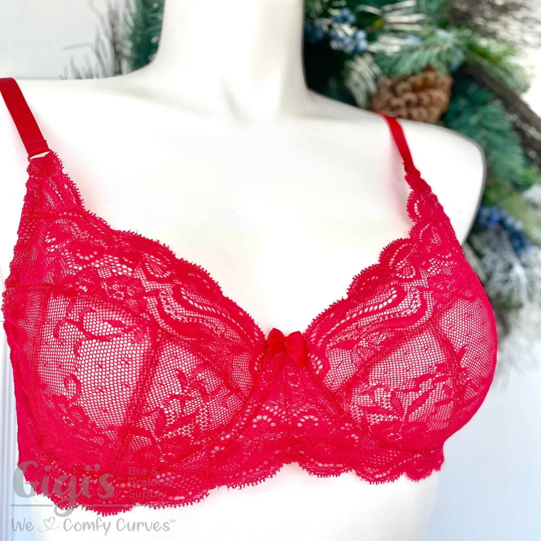 Lace, Stretch Lace, 8" Red Floral Stretch Lace, 8 inch