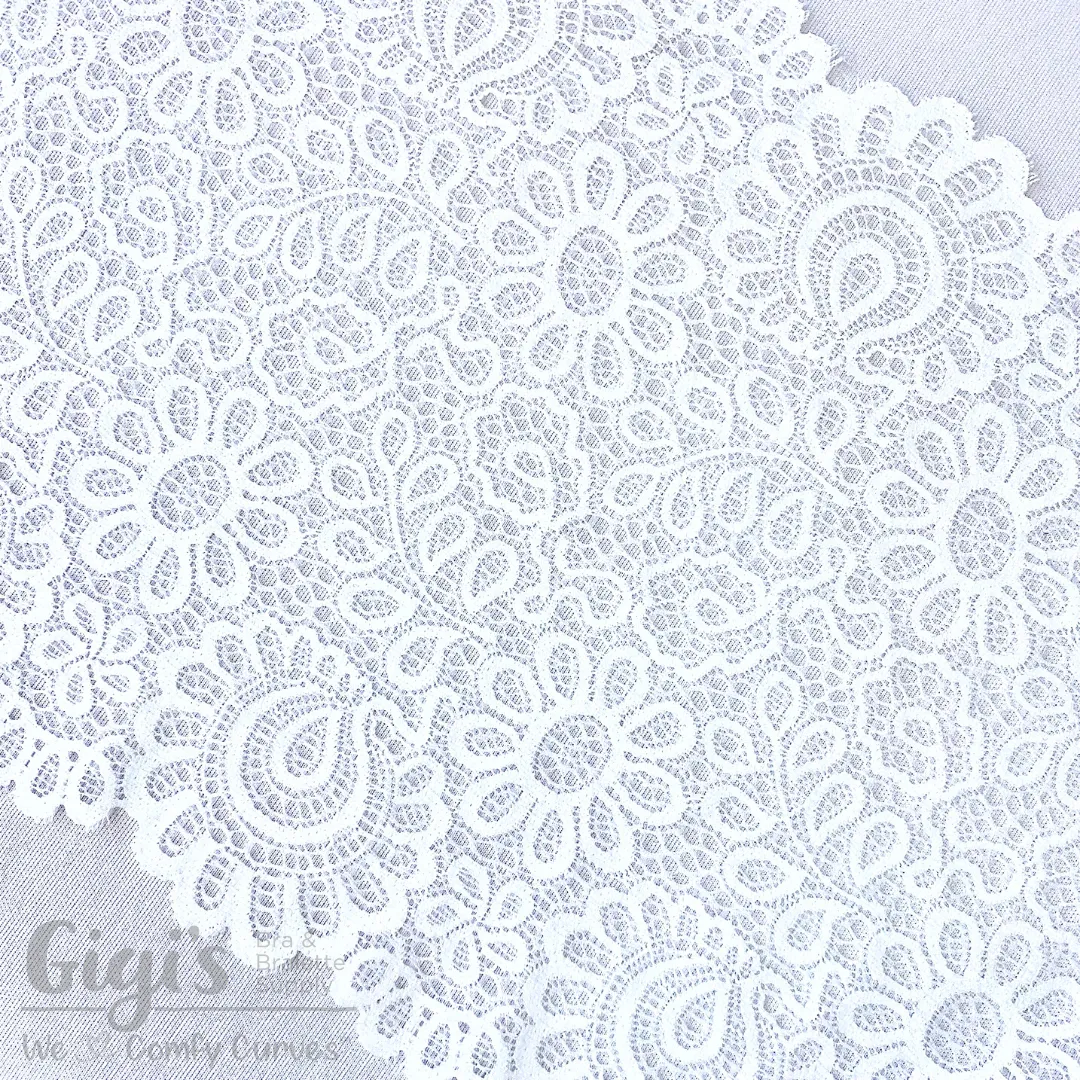 Lace, Stretch Lace, 8" White Groovy Floral Stretch Lace, 8 inch