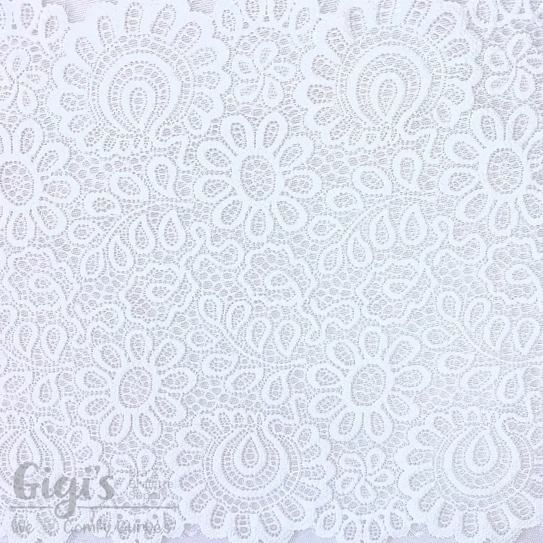 Lace, Stretch Lace, 8" White Groovy Floral Stretch Lace, 8 inch