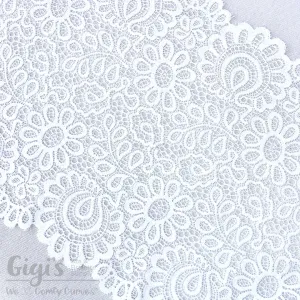 Lace, Stretch Lace, 8" White Groovy Floral Stretch Lace, 8 inch