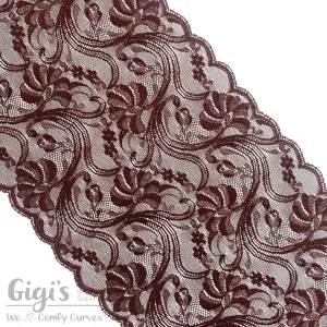 Lace, Stretch Lace, 9" Chocolate Floral Stretch Lace, 9 inch