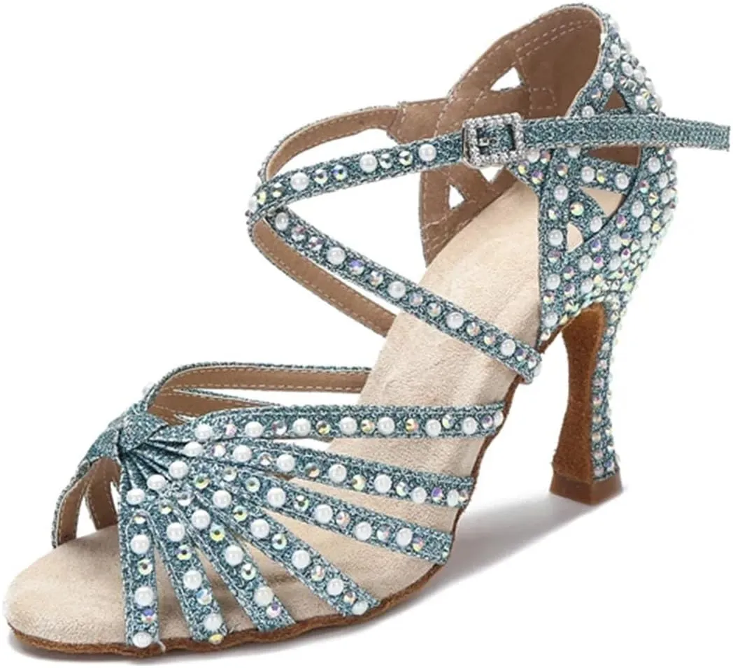 Ladies Silk Samba Sandals - Ballroom Tango Wedding Heels (8.5CM/3.35")