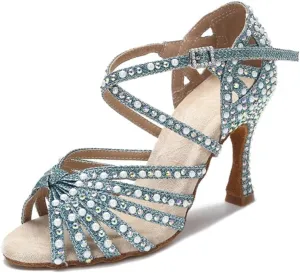 Ladies Silk Samba Sandals - Ballroom Tango Wedding Heels (8.5CM/3.35")