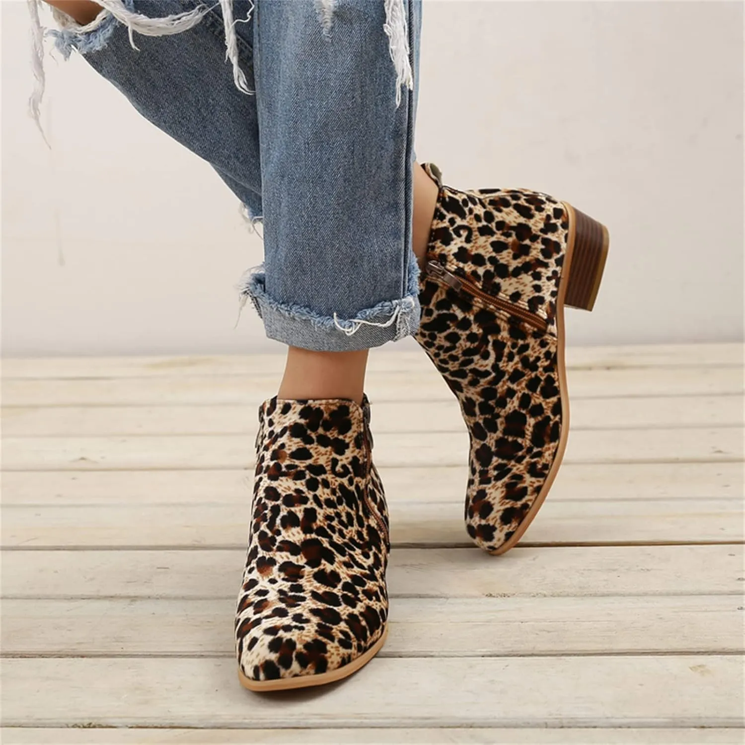Ladmiple Ankle Boots For Women Low Heel Dressy Wide Width Chunky Block Stacked Heels Cowboy Cowgirl Western Short Booties