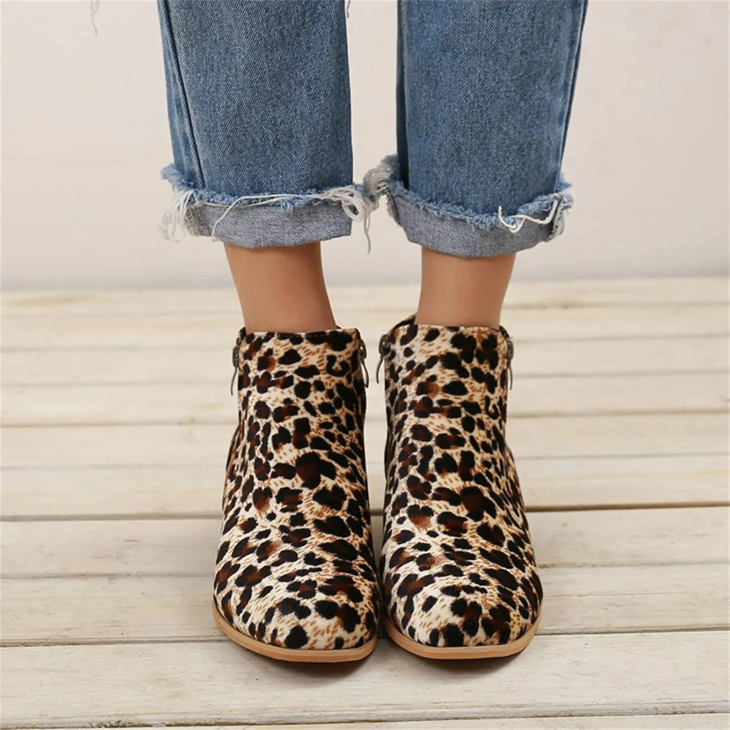 Ladmiple Ankle Boots For Women Low Heel Dressy Wide Width Chunky Block Stacked Heels Cowboy Cowgirl Western Short Booties