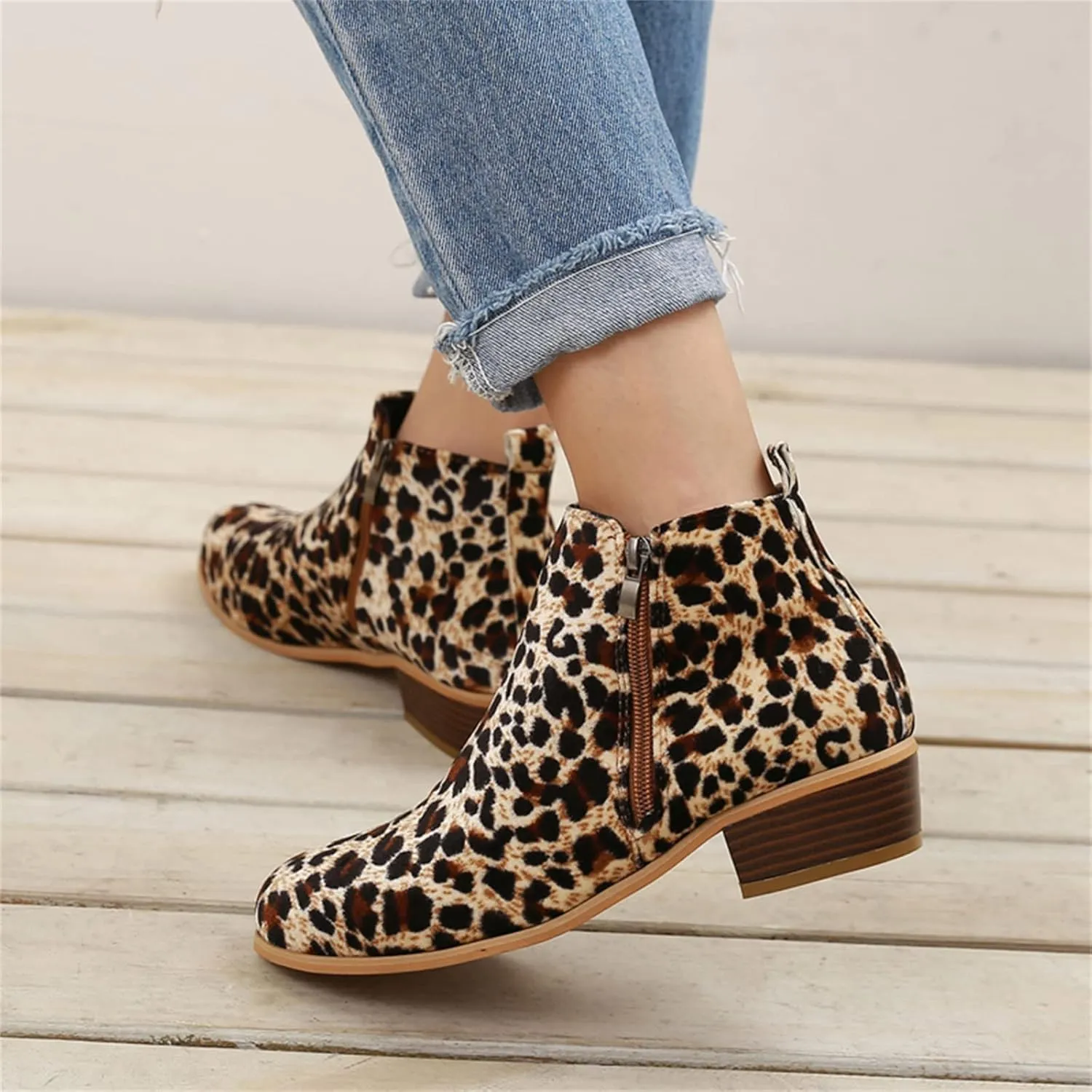 Ladmiple Ankle Boots For Women Low Heel Dressy Wide Width Chunky Block Stacked Heels Cowboy Cowgirl Western Short Booties