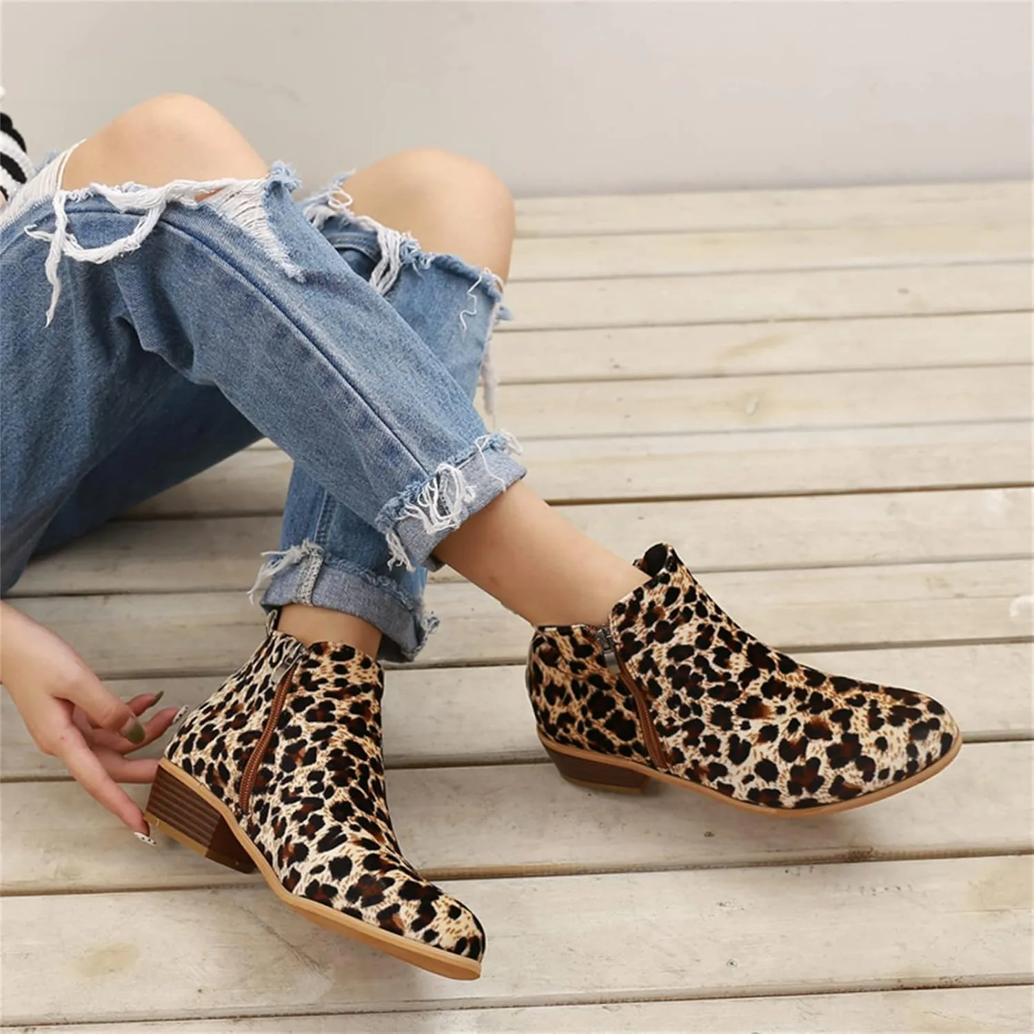 Ladmiple Ankle Boots For Women Low Heel Dressy Wide Width Chunky Block Stacked Heels Cowboy Cowgirl Western Short Booties