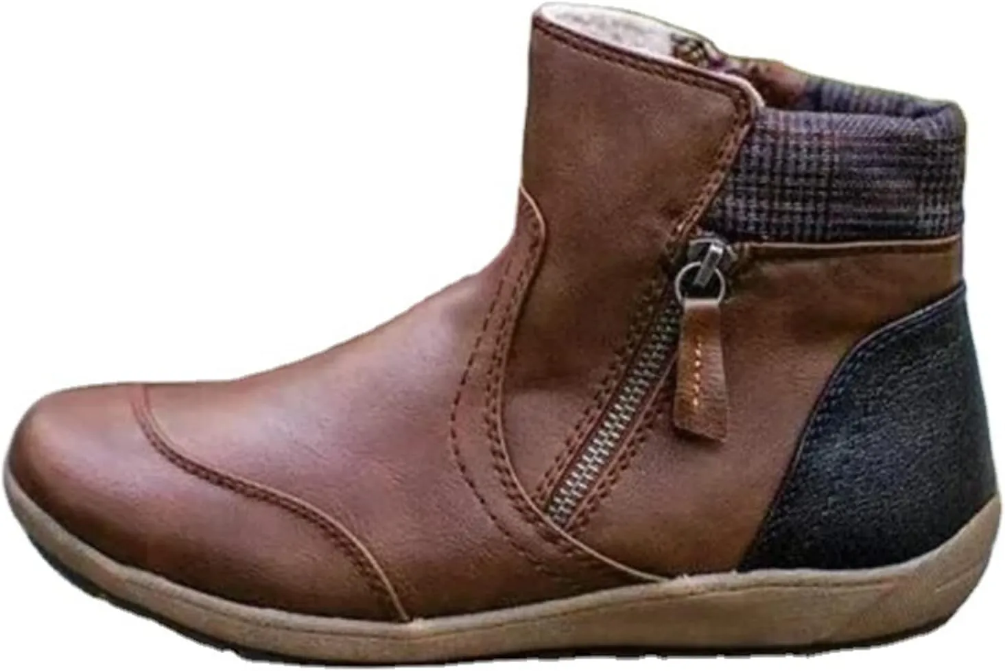 Ladmiple Ankle Boots For Women No Heel Casual Cowboy Boots Cowgirl Western Pull On Short Booties Zipper Walking Shoes