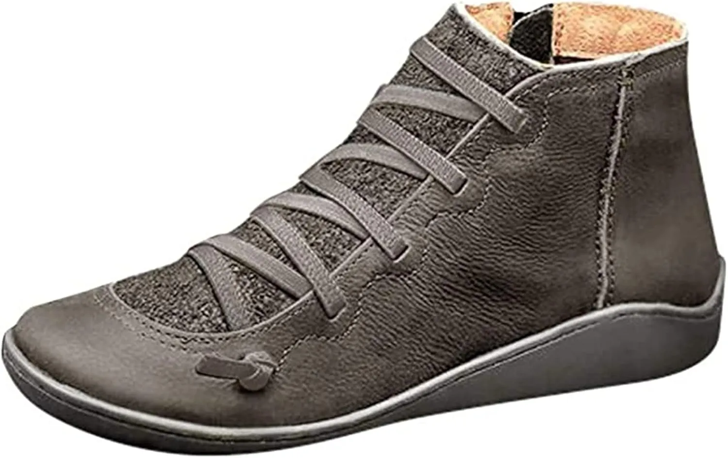 Ladmiple Ankle Boots For Women No Heel Casual High Top Side Zipper Short Booties Western Cowboy Cowgirl Walking Shoes