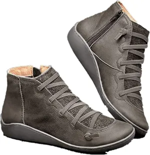Ladmiple Ankle Boots For Women No Heel Casual High Top Side Zipper Short Booties Western Cowboy Cowgirl Walking Shoes