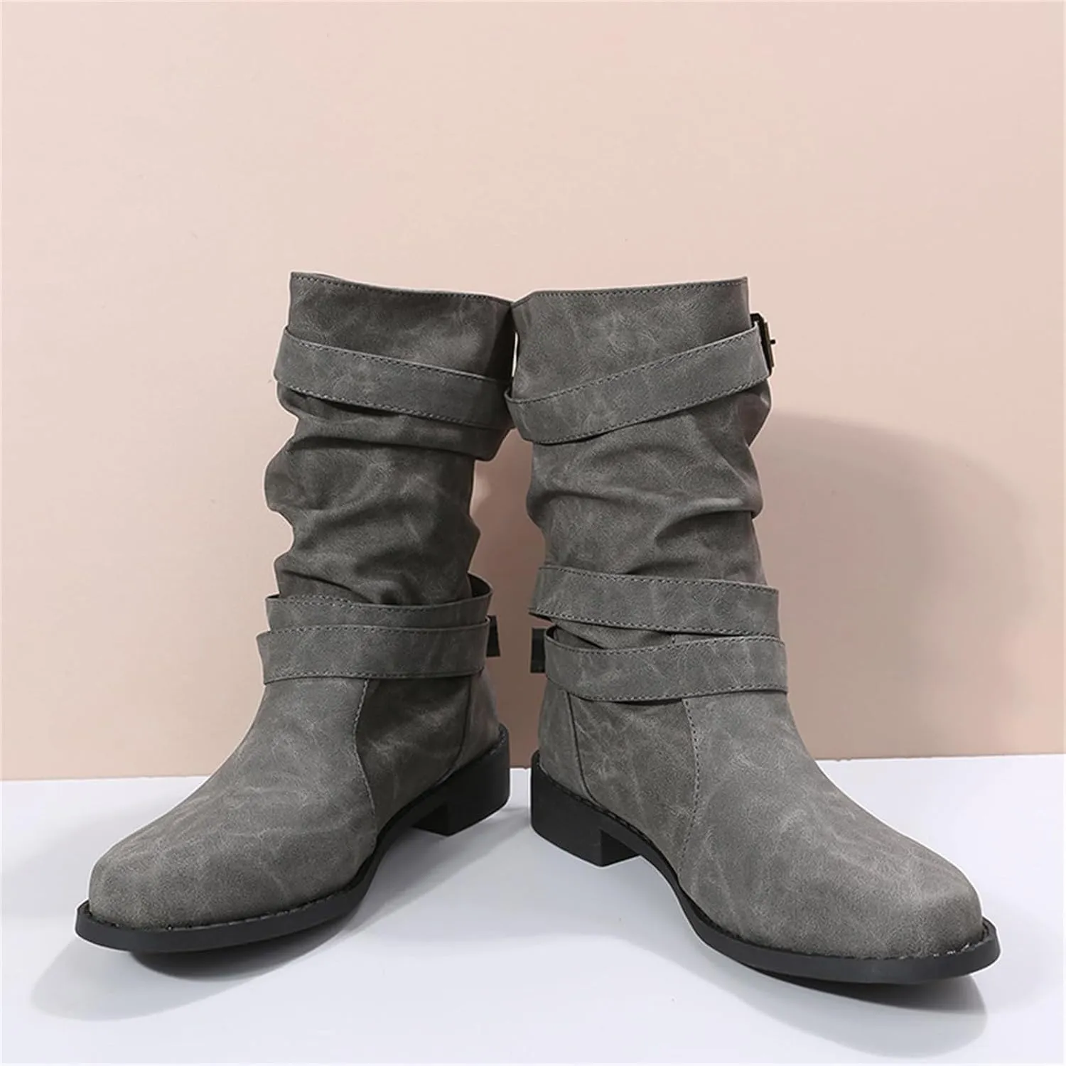 Ladmiple Boots For Women Ankle Booties Comfortable Military Combat Boots Mid Calf Western Motorcycle Riding Biker Boots