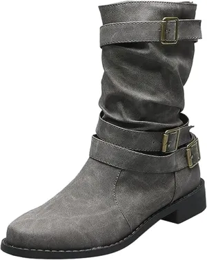 Ladmiple Boots For Women Ankle Booties Comfortable Military Combat Boots Mid Calf Western Motorcycle Riding Biker Boots