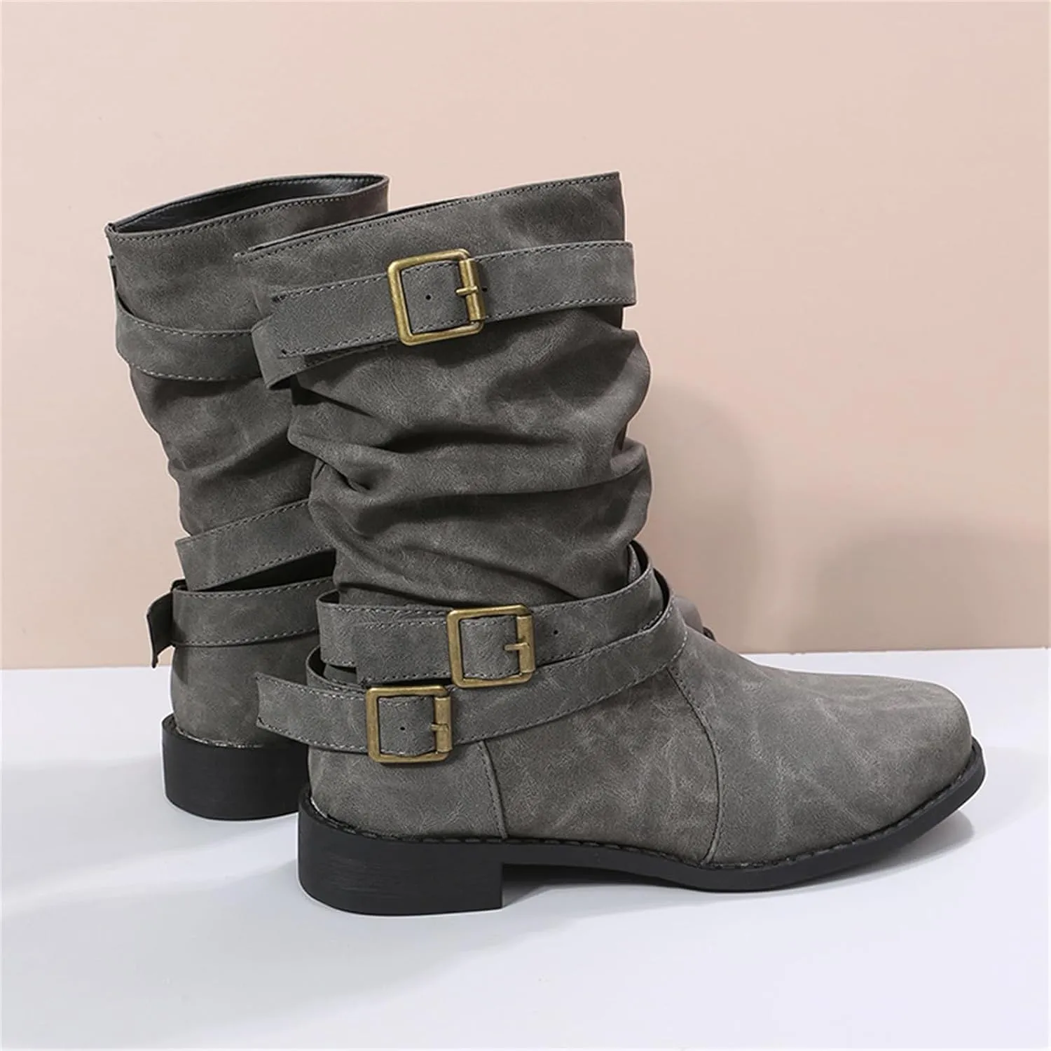 Ladmiple Boots For Women Ankle Booties Comfortable Military Combat Boots Mid Calf Western Motorcycle Riding Biker Boots