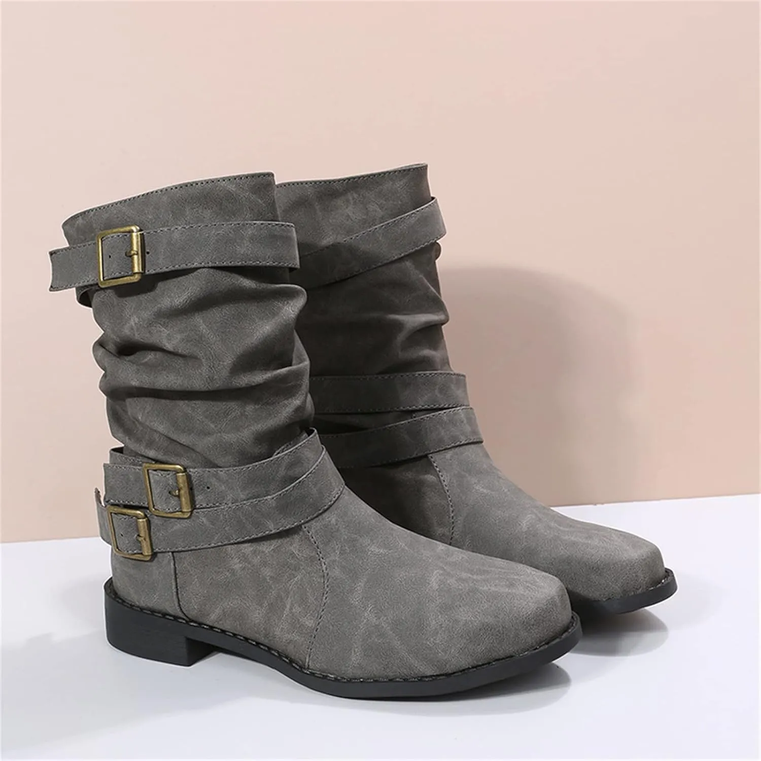 Ladmiple Boots For Women Ankle Booties Comfortable Military Combat Boots Mid Calf Western Motorcycle Riding Biker Boots
