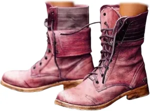 Ladmiple Boots For Women Ankle Booties Western Biker Boots Mid Calf Low Heel Motorcycle Fashion Combat Riding Military Boots