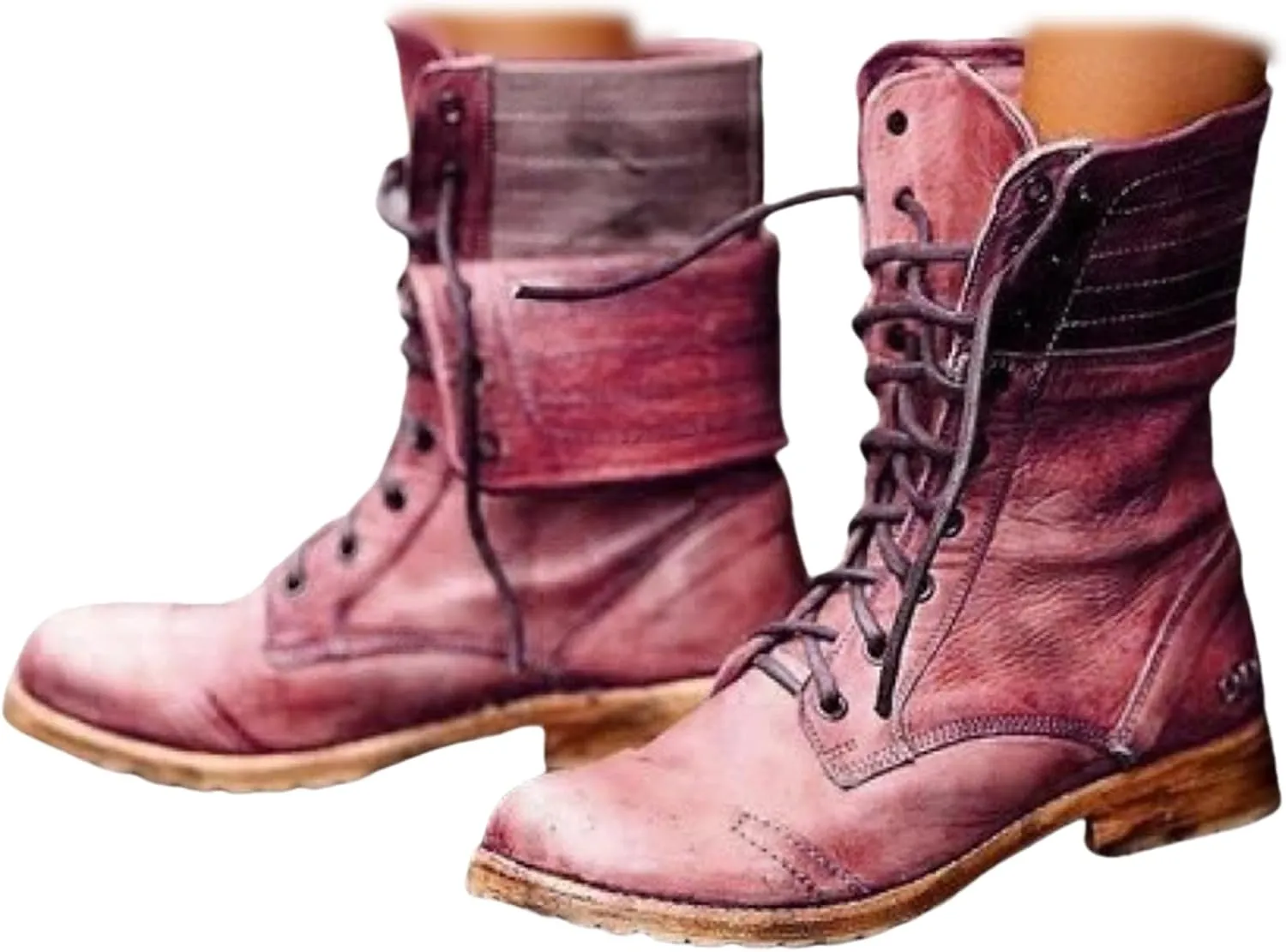 Ladmiple Boots For Women Ankle Booties Western Biker Boots Mid Calf Low Heel Motorcycle Fashion Combat Riding Military Boots