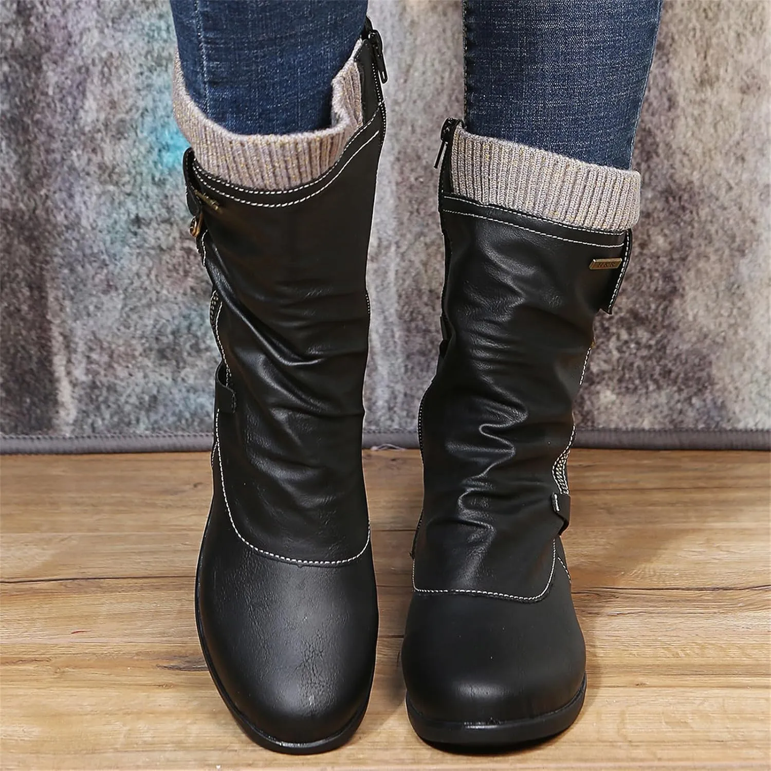 Ladmiple Boots For Women Ankle Booties Wide Width Cowboy Cowgirl Boots with Side Zipper Mid Calf Fashion Riding Biker Boots