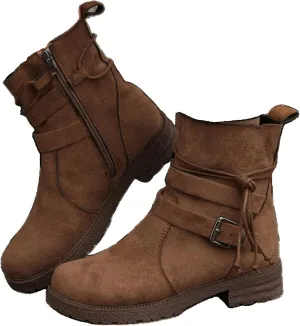Ladmiple Boots For Women Ankle Booties Wide Width Mid Calf Dress Biker Boots Side Zipper Motorcycle Riding Western Boots