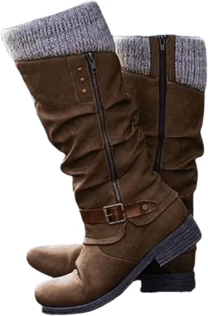 Ladmiple Boots For Women Ankle Booties Wide Width Mid Calf Low Heel Side Zip Combat Boots Motorcycle Riding Biker Boots
