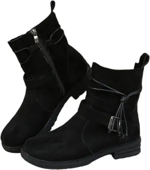 Ladmiple Boots For Women Ankle Booties Wide Width Mid Calf Riding Winter Boots Side Zipper Low Heel Motorcycle Biker Boots
