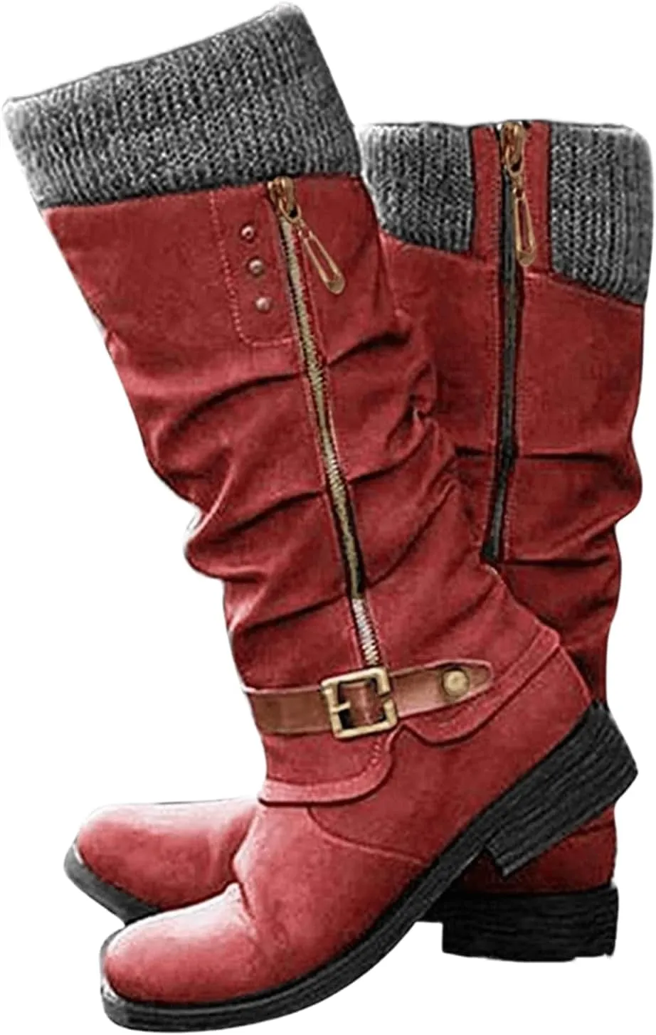 Ladmiple Boots For Women Ankle Booties Wide Width Mid Calf Riding Winter Boots Side Zipper Motorcycle Combat Biker Boots