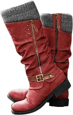 Ladmiple Boots For Women Ankle Booties Wide Width Mid Calf Riding Winter Boots Side Zipper Motorcycle Combat Biker Boots