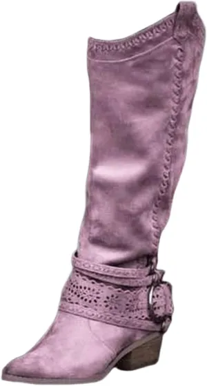 Ladmiple Cowgirl Boots Women Knee High Cowboy Boots Block Chunky Heel Western Mid Calf Boots Riding Wedding Boots Pull On