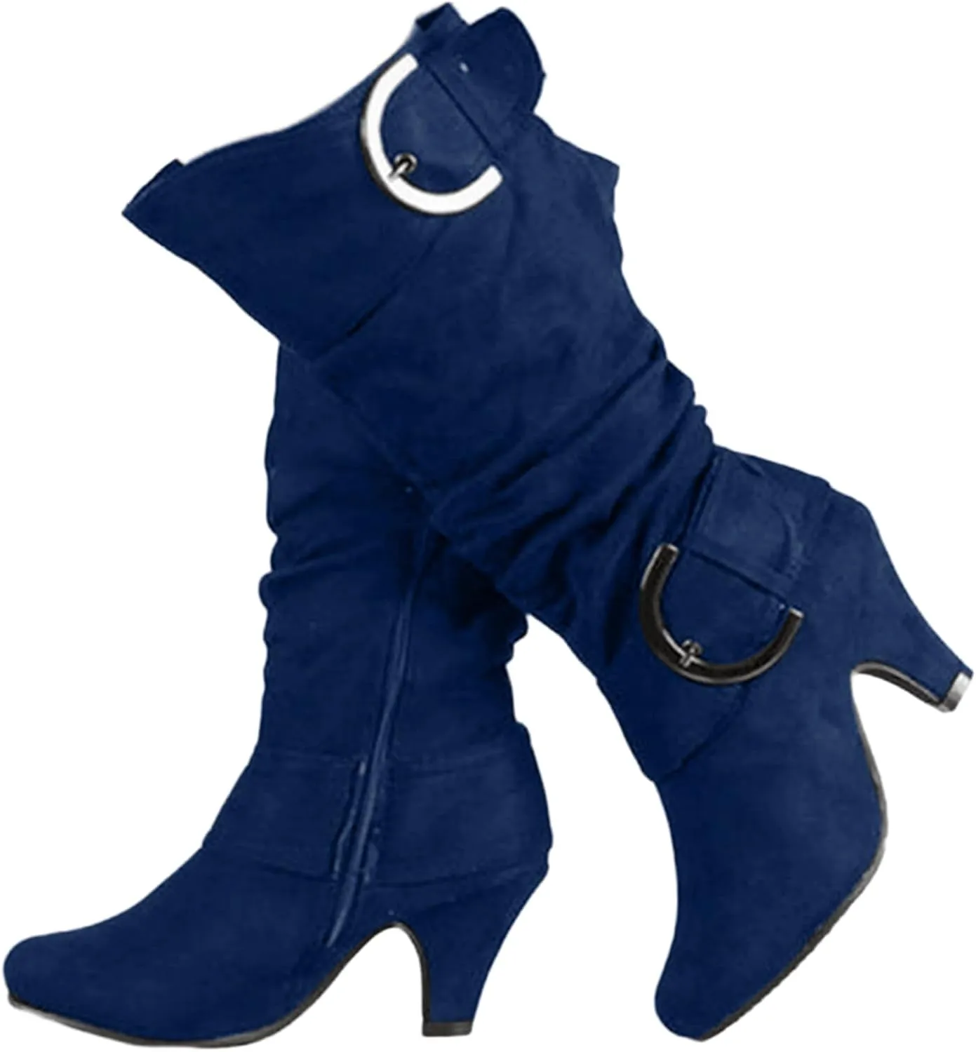 Ladmiple Cowgirl Boots Women Wide Calf Knee High Cowboy Boots Mid Heel Retro Fashion Tall Boot Pull On for Ladies