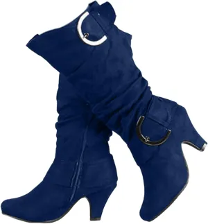 Ladmiple Cowgirl Boots Women Wide Calf Knee High Cowboy Boots Mid Heel Retro Fashion Tall Boot Pull On for Ladies