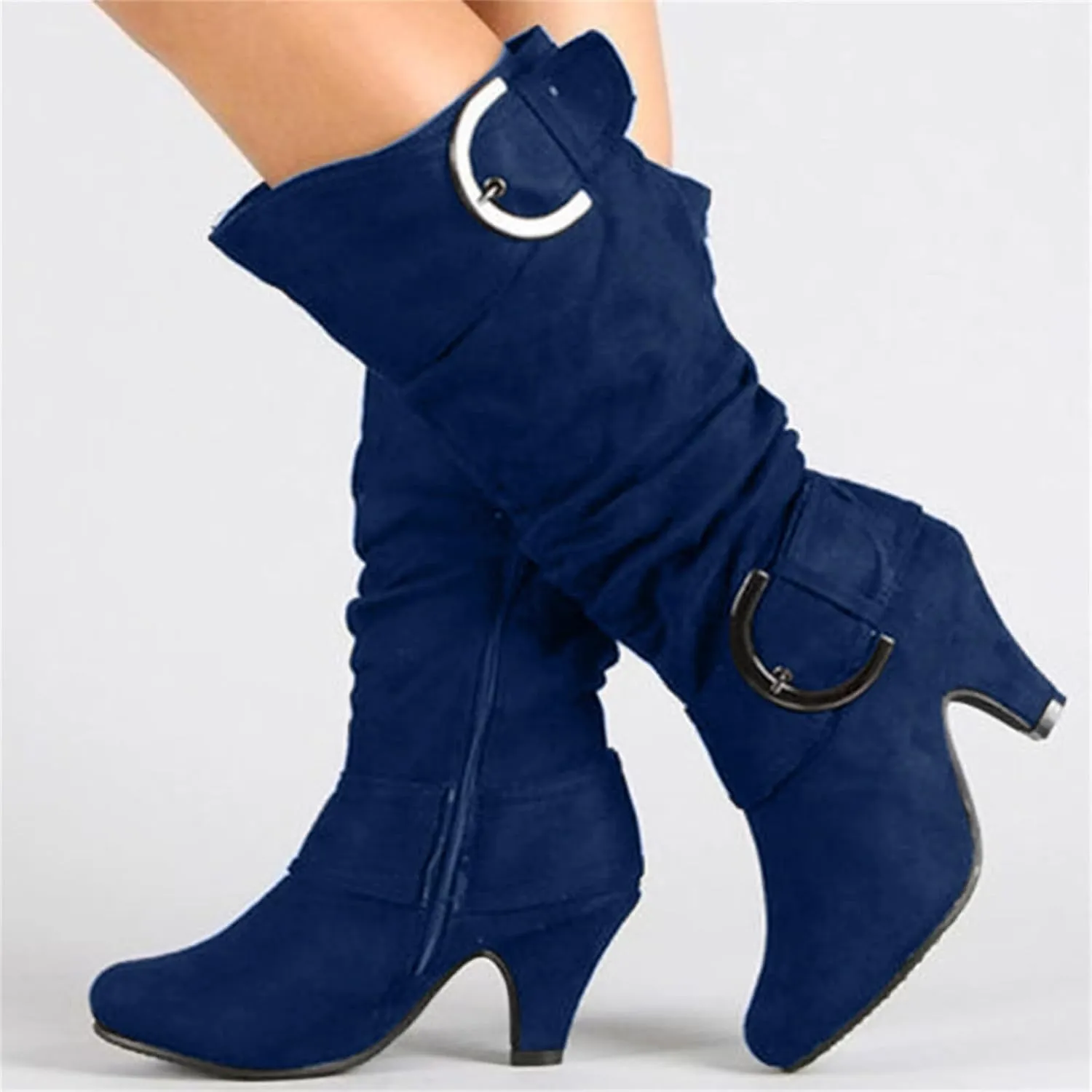 Ladmiple Cowgirl Boots Women Wide Calf Knee High Cowboy Boots Mid Heel Retro Fashion Tall Boot Pull On for Ladies