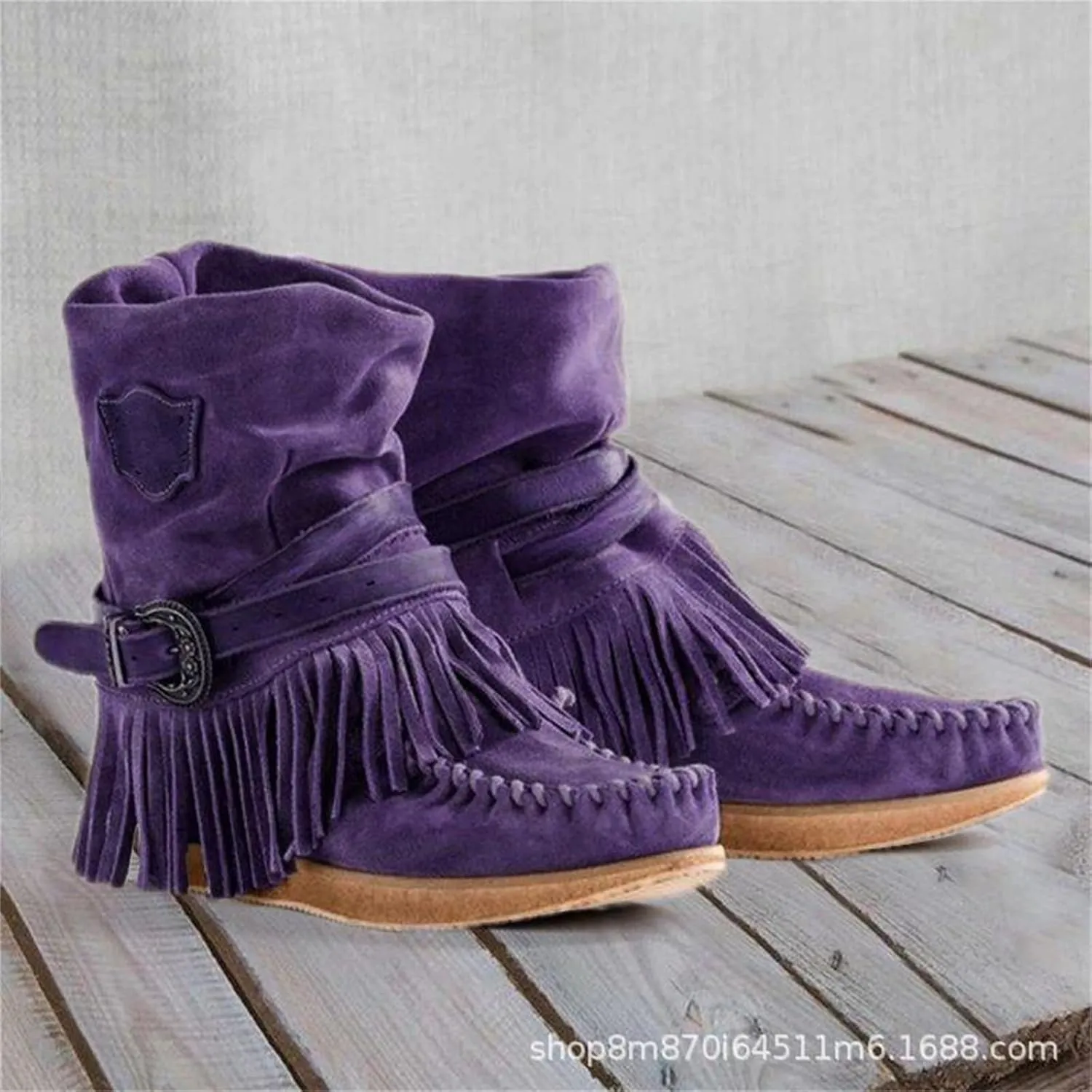 Ladmiple Fringe Boots For Women Wide Calf Cowboy Boots Classic Cowgirl Western Ankle Boots Retro Country Mid Calf Short Booties