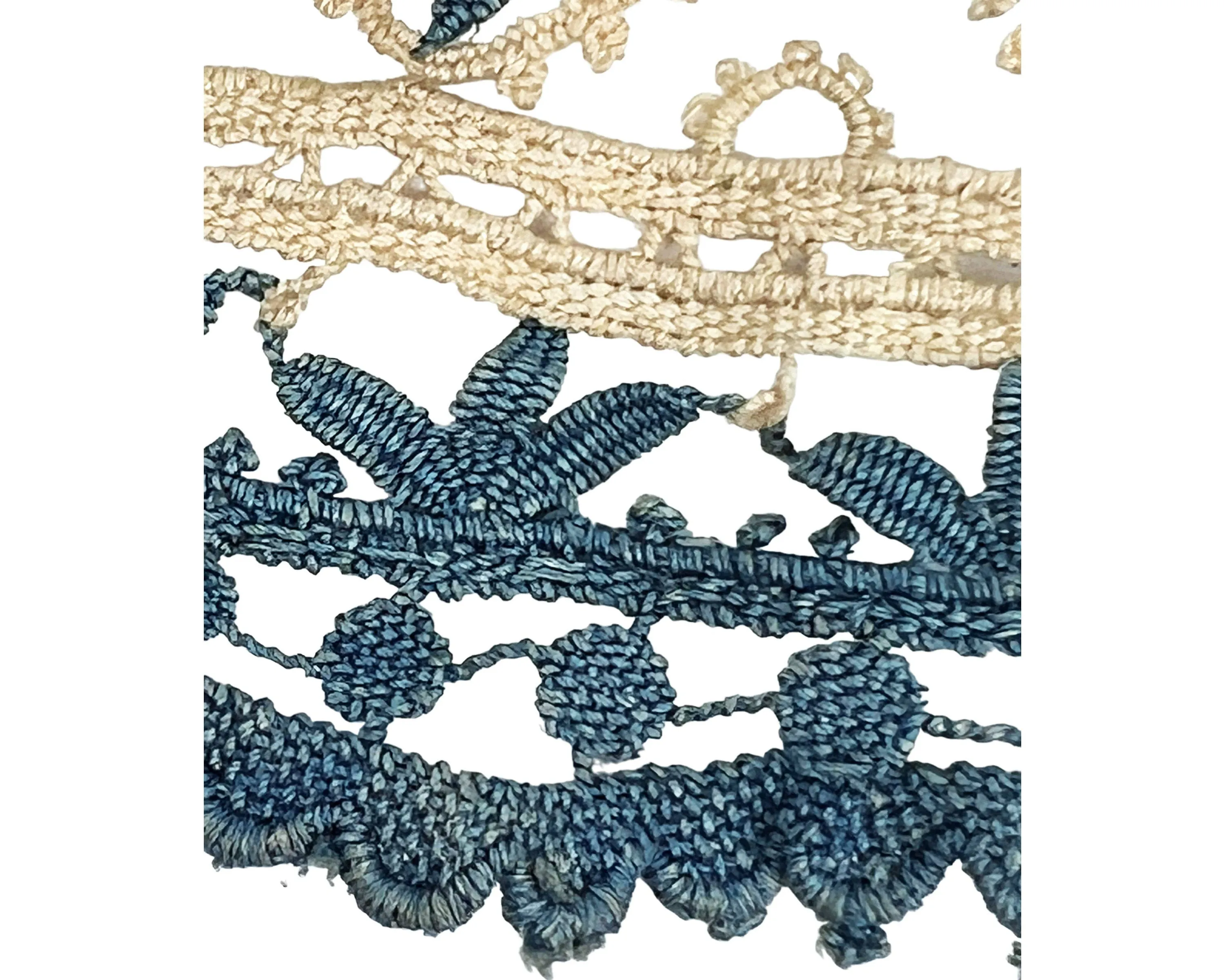 Large Antique Victorian Lace Collar Hand Made Blue & Ecru Bedfordshire ?