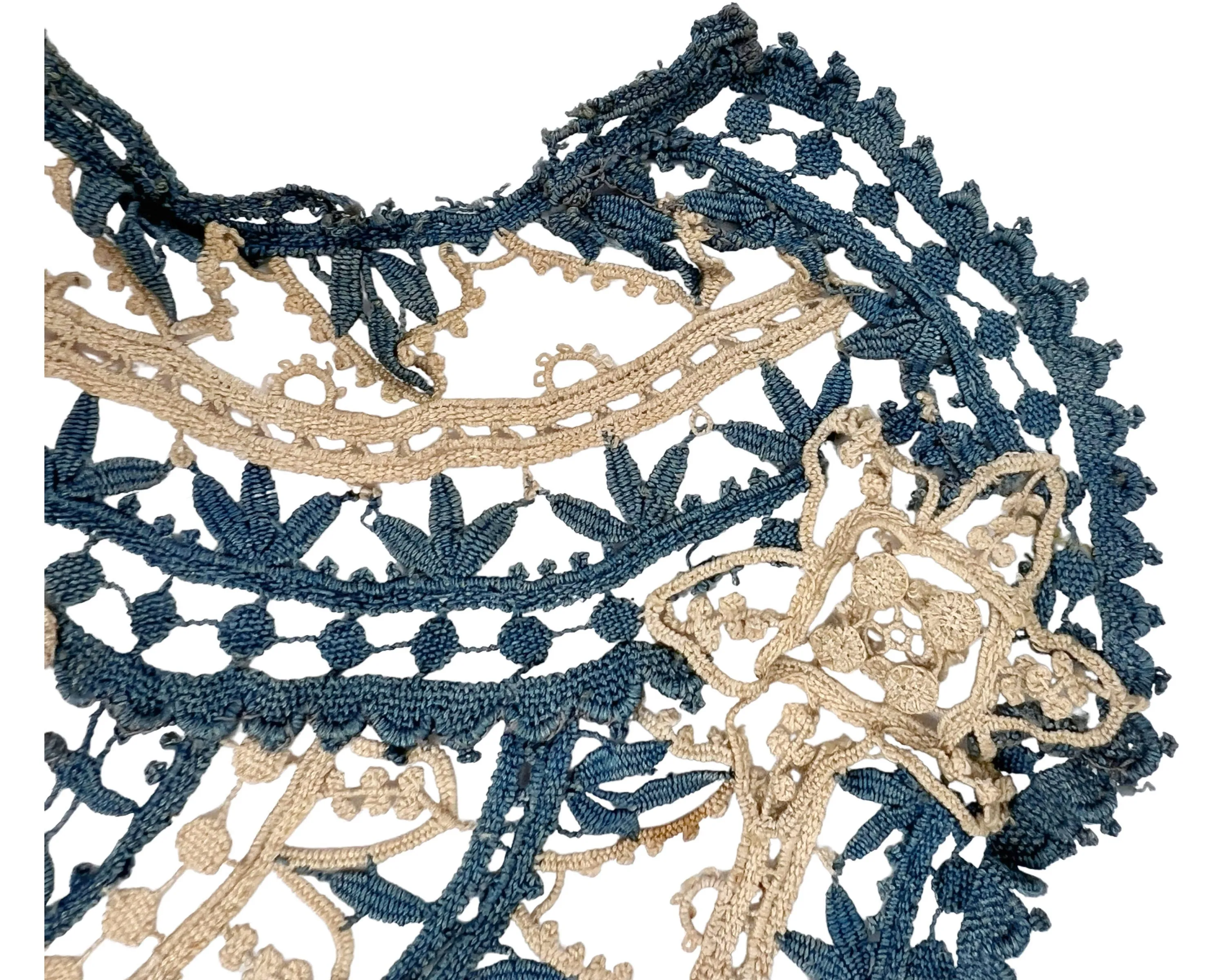 Large Antique Victorian Lace Collar Hand Made Blue & Ecru Bedfordshire ?
