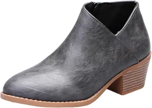 Lausiuoe Ankle Boots For Women Dressy Chunky Heel Booties Western Shoes Wide Width Pointed Toe Side Zipper Short Boots
