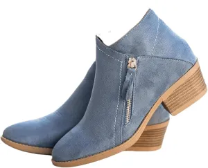 Lausiuoe Ankle Boots For Women Dressy Chunky Heel Booties Western Shoes Wide Width Pointed Toe Side Zipper Short Boots