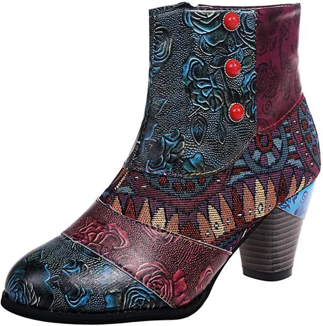 Lausiuoe Ankle Boots For Women Dressy Chunky Heel Slip on Bootie Fashion Wide Width Side Zipper Western Short Boots