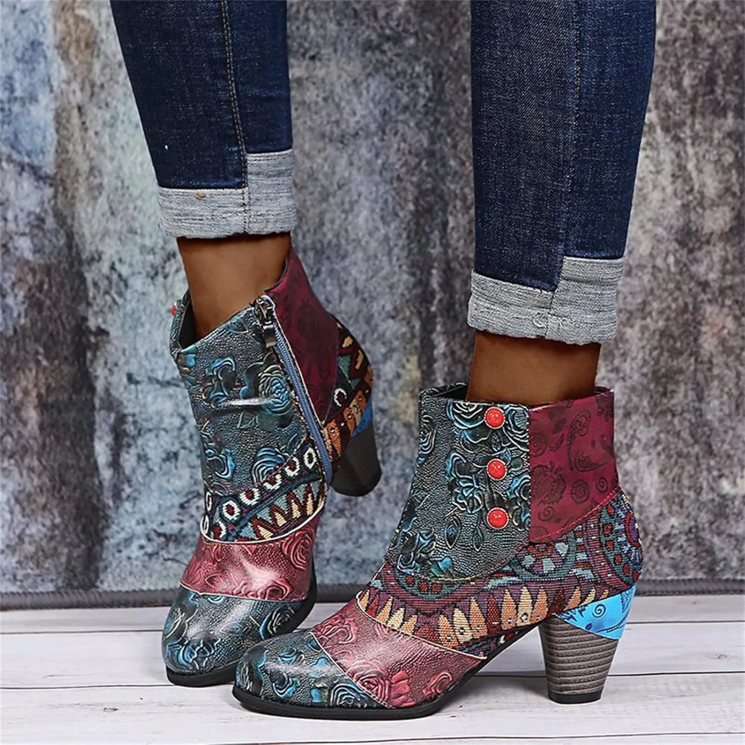 Lausiuoe Ankle Boots For Women Dressy Chunky Heel Slip on Bootie Fashion Wide Width Side Zipper Western Short Boots